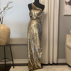 Amanda Uprichard Gold Asymmetrical Dress
